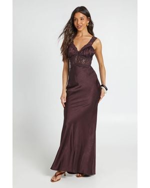 Boohoo Crinkle Textured Satin & Lace Maxi Dress - Purple