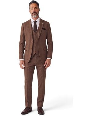 TruClothing 3 Piece Tweed Herringbone Formal Suit - Brown