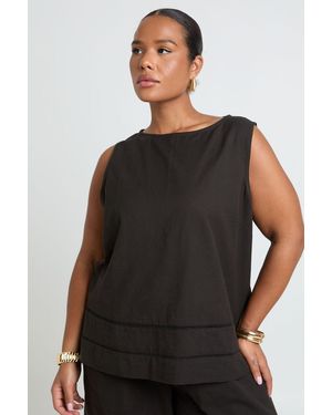 Boohoo Plus Laddered Detail Boat Neck Top & Wide Leg Trouser Co Ord - Black