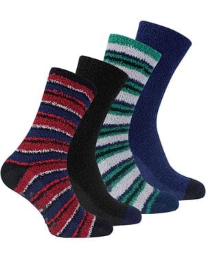 Sock Snob 4 Pack Cosy Soft Fluffy Slipper Bed Socks With Grips - Blue
