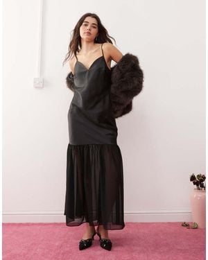 Miss Selfridge Satin Drop Waist Maxi Dress - Black