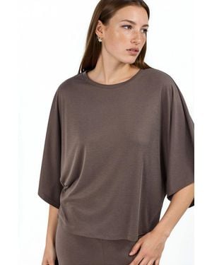 Busem Loose Fit Ribbed Crew Neck Blouse - Brown