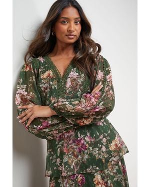 Oasis Printed Lace Dress With Tripple Tiers - Multicolour