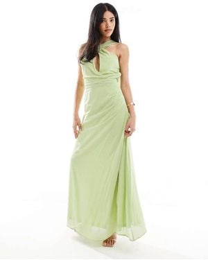 TFNC London Asymmetric Maxi Dress With Drape Scarf Detail - Green