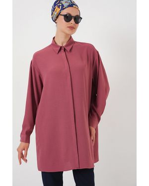 Bigdart Oversized Long Sleeve Button-Up Blouse With Shirt Collar - Red