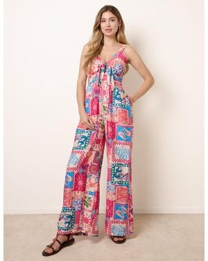 Blue Vanilla Tie Front Jumpsuit - Pink
