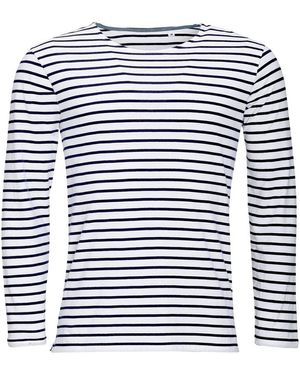 Sol's Marine Long Sleeve Stripe T-Shirt Cotton - Blue