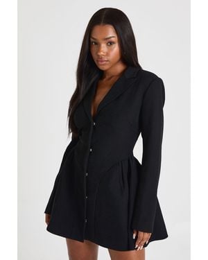 Boohoo Long Sleeve Collared Tailored Skater Mini Dress - Black