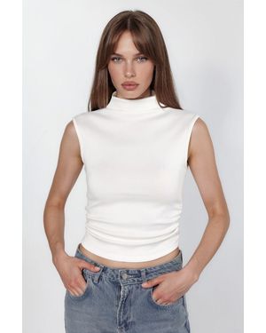 Hiccup Modal Touch Half Turtleneck Crop Top - White