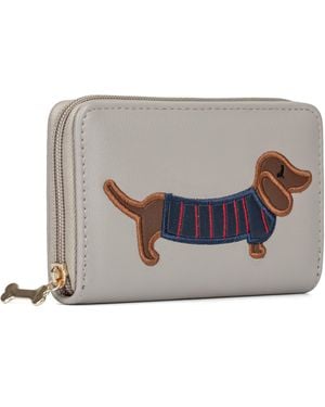 Woodland Leathers Rfid Zip Around Purse – Dog Applique Wallet - Grey