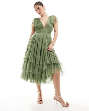 LACE & BEADS Bridesmaid Madison Midi Dress - Green