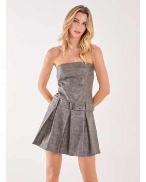Pink Vanilla Stone Wash Bandeau Pleat Mini Dress - Grey