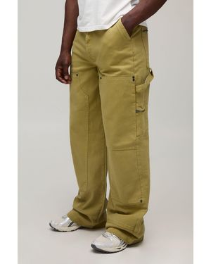 BoohooMAN Tall Baggy Fit Twill Multi Pocket Carpenter Trousers - Green