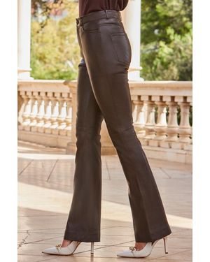 Sosandar Chocolate Leather Kick Flare Trousers - Natural
