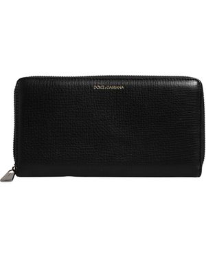 Dolce & Gabbana Zwarte Kalfsleder Logo Zip Around Continental Portemonnee