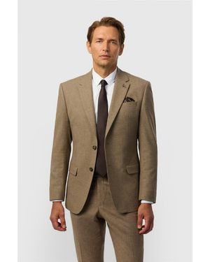 Ted Baker Single Breasted Long Sleeve Two Button Collared Textured Tailored Suit Jacket - Brown
