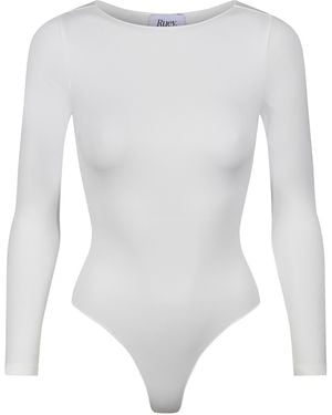 Ruey Ladies Essentials Long Sleeve Bodysuit Sculpting Recycled Stretch Fit - White