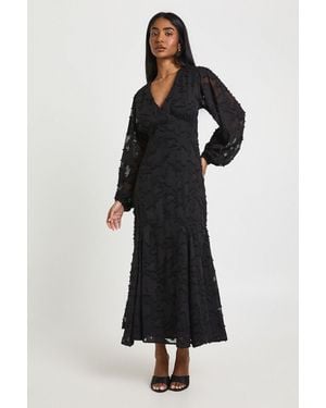 Boohoo Burnout Floral Flared Sleeve Midaxi Dress - Black