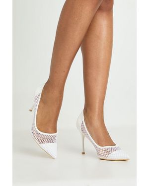 Boohoo Mesh Stiletto Court Shoes - White