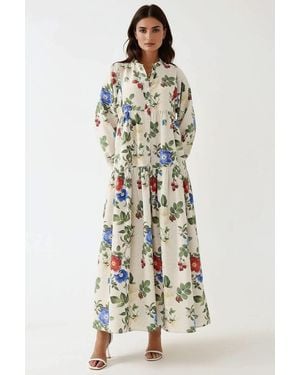 Hiccup Floral Linen Feel Crew Neck Maxi Dress - Multicolour