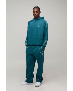 BoohooMAN Oversized Boxy Piped Hoodie & Baggy Jogger Tracksuit - Blue