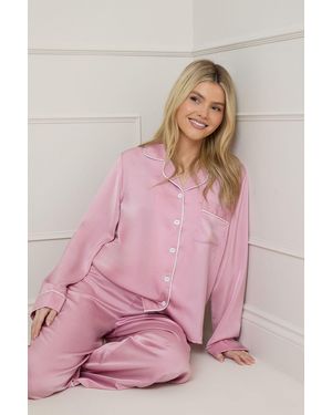 Oasis Plain Satin Contrast Binding Nightwear Set - Pink