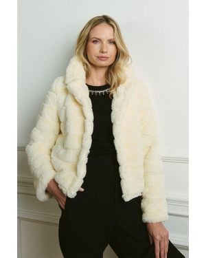 Izabel London Faux Fur Cropped Jacket - Natural