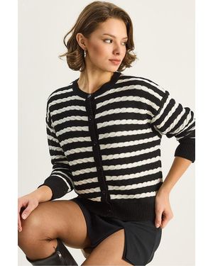 Bianco Lucci Hair Braid Knitwear Cardigan With Button Closure - Black