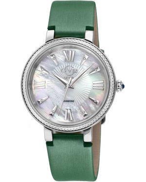 Gv2 Genoa 12530S Swiss Quartz Mother Of Pearl Diamond Leather Watch - Grey