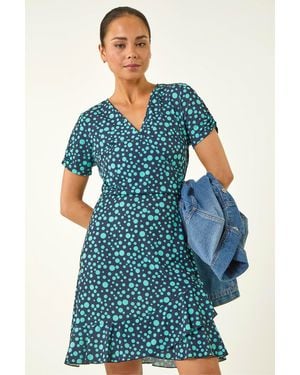 Roman Petite Spot Frill Hem Dress - Blue