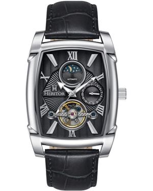 Heritor Valentin Leather-Band Watch W/Date - Metallic