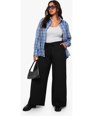 Boohoo Plus Woven Elasticated Back Tie Belt Wide Leg Trouser - Blue