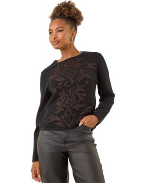 Roman Glitter Embossed Knit Top - Black