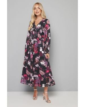 Wallis Petite Floral Jacquard Ruffle Midi Dress - Black