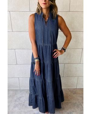 Everyday the Label Tiered Denim Dress Sleeveless Midi - Blue