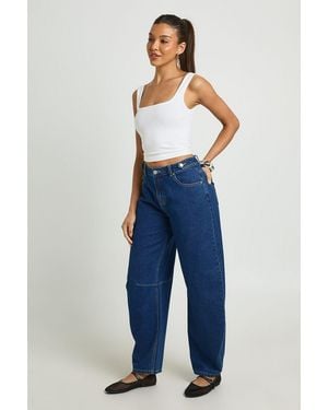 Boohoo High Waist Loose Fit Barrel Jean - Blue
