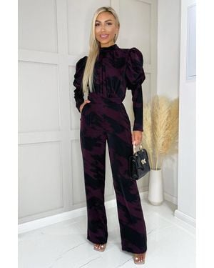 AX Paris Printed High Neck Puff Sleeve Jumpsuit - Blue