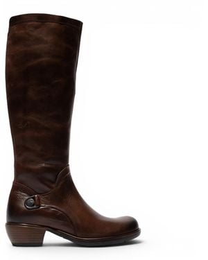 Fly London Leather High Heeled Riding Long Boots - Brown
