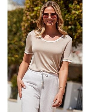 Sosandar Champagne Metallic Top With Contrast Trim - Natural