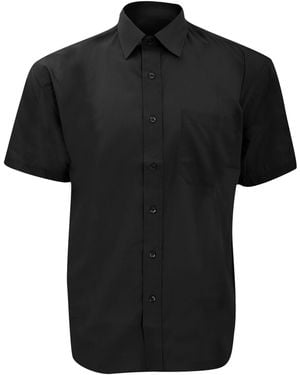 Russell Collection Short Sleeve Poly-Cotton Easy Care Poplin Shirt - Black