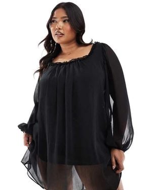 ASOS Design Ruffle Neck Mini Smock Dress - Black