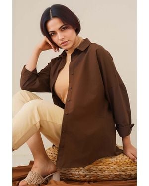 Bigdart Relaxed Fit Poplin Shirt With Button Closure - Brown