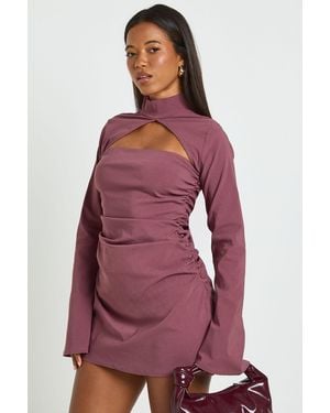 Boohoo Flared Sleeve Ruched Bodice Mini Dress