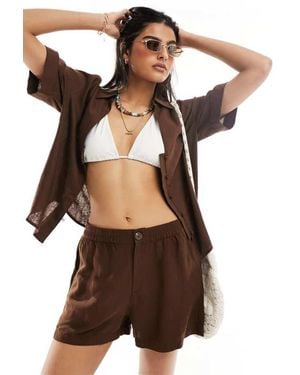 Lindex Co-Ord Sarah Linen Blend Beach Short - Brown