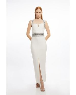 Karen Millen Petite Bandage Figure Form Knit Embellished Maxi Dress - White
