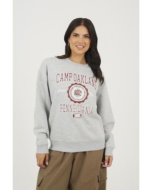 Brave Soul Crew Neck Graphic Print Sweatshirt - Grey