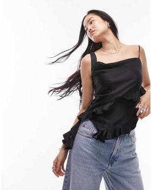 TOPSHOP Ruffle Front Cami Top - Black