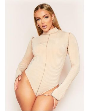 Missy Empire Missy Empire Stitch High Neck Bodysuit - Natural