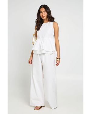 Boohoo High Neck Peplum Top And Trouser Co-Ord - White