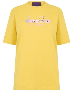 Diadora Eye Lettering Crew Neck Short Sleeve Jersey T-Shirt - Yellow